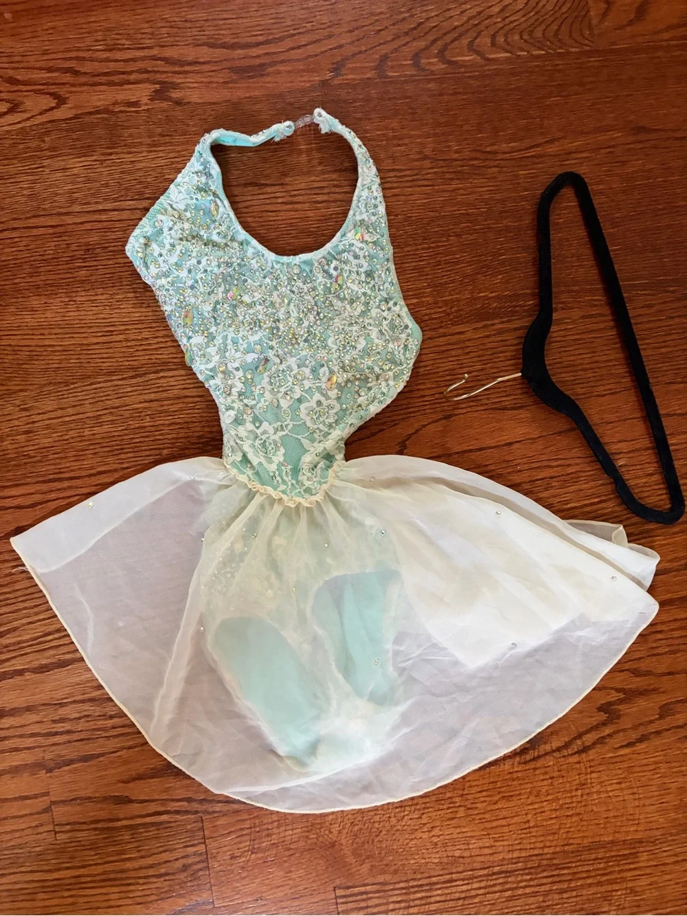 Girls' Mint Green Dance Costume Halter Dress